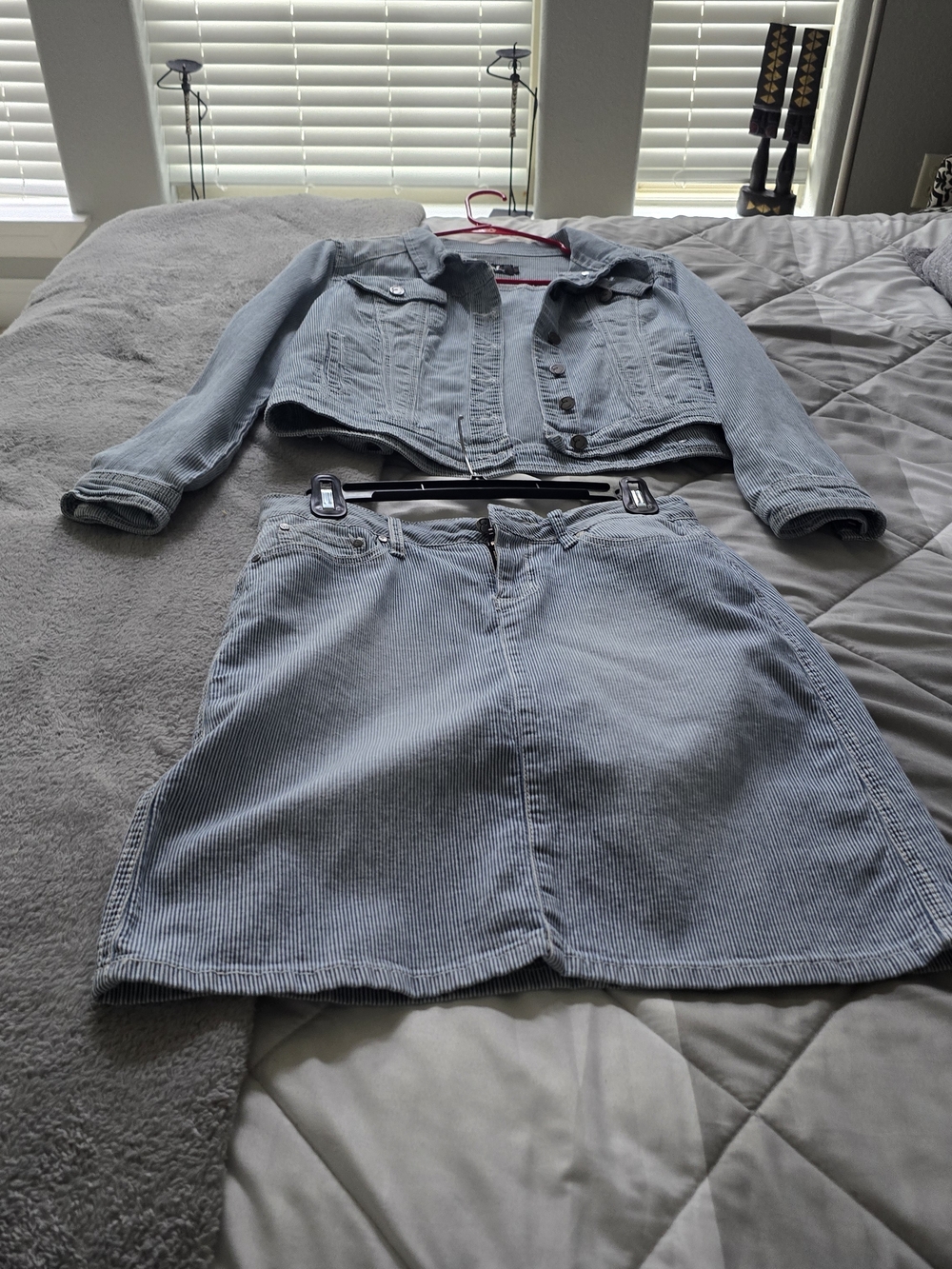 Light Blue Women's Cropped Jean Jacket and Skirt Set